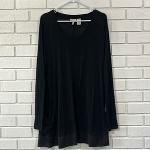 LOGO Black Satin Trimmed Tunic Top